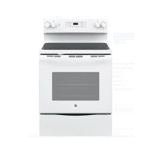 GE JB645DKWW 30 Inch Freestanding Electric Range with 4 Element Burners, 5.3 Cu. Ft. Oven Capacity, Removable Storage Drawer, Self-Clean, Ceramic Glass Cooktop, Dual-Element Bake, Power Boil Elements, and UL Listed: White