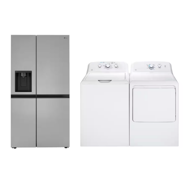 LG Craft Ice 27.1-cu ft Side-by-Side Refrigerator LRSXS2706S +GE GTW325ASWWW & GTX 325ASWW WASHER DRYER SET