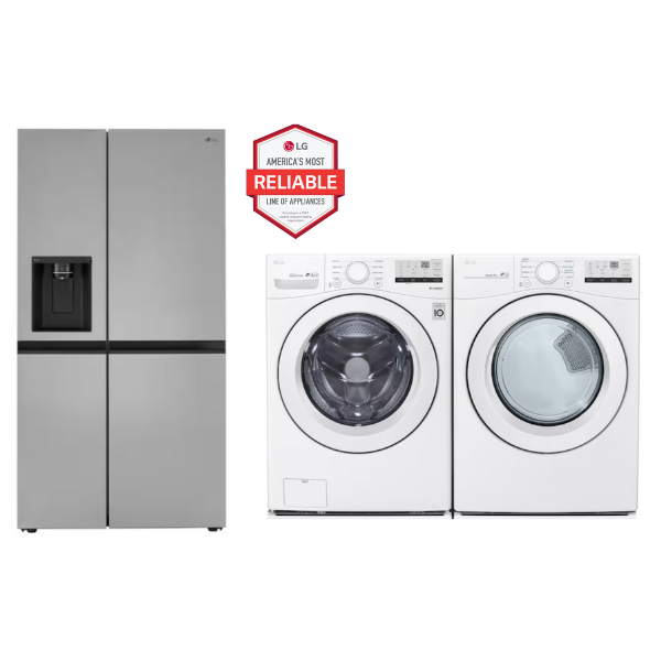 LG 28 CUFT SIDE BY SIDE WITH ICE Maker & LG High Efficiency Stackable Front-Load Washer& dryer( White ) ENERGY STARde-by-Side Refrigerator with I