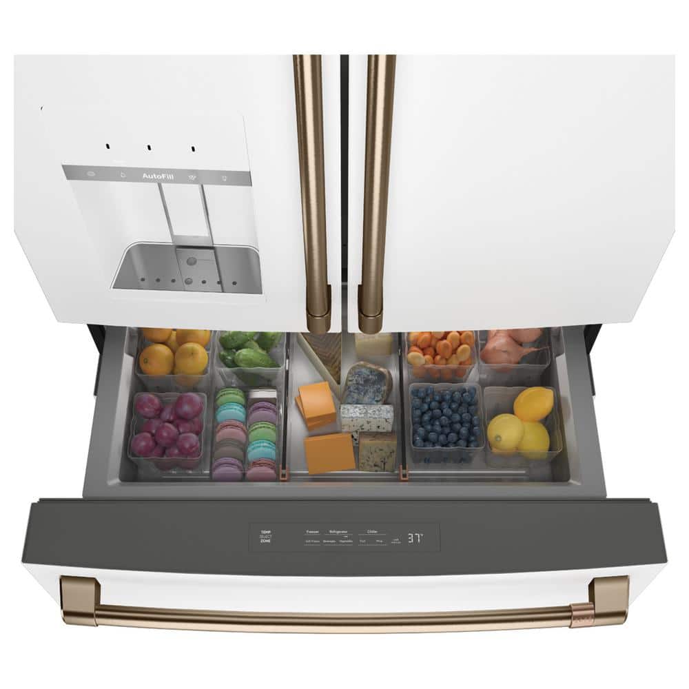 Model #CVE28DP4NW2 Cafe Standard-Depth 27.8-Cu. Feet 4 -Door Smart Compatible French Door Refrigerator with Ice Maker with water and Ice dispenser ( Matte White ) ENERGY STAR Certified