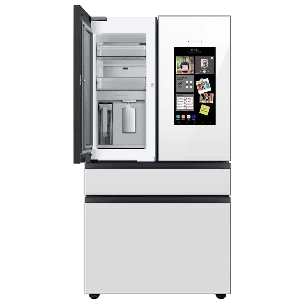 Model #RF29BB890012 Samsung Bespoke Standard-Depth Family Hub 28.6-Cu. Feet 4 -Door Smart Compatible French Door Refrigerator with Dual Ice Maker with water dispenser and Door within Door ( White Glass ) ENERGY STAR Certified