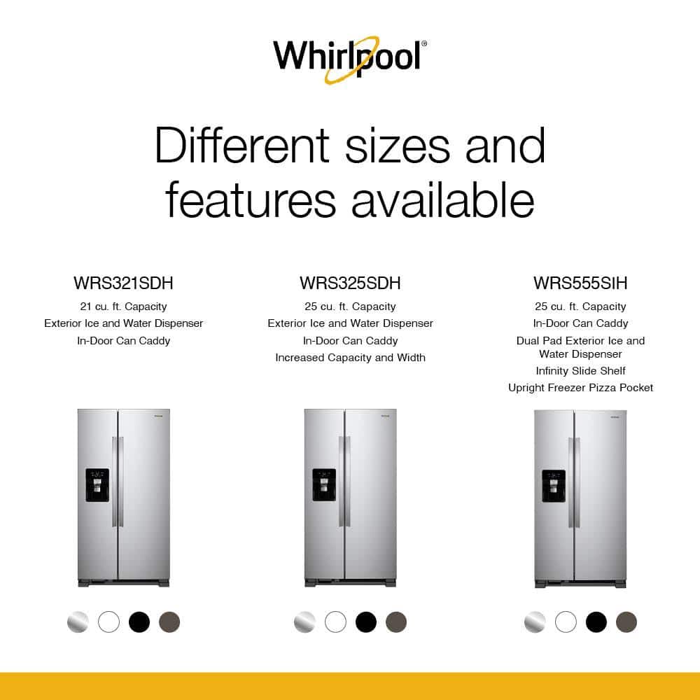 Model #WRS321SDHZ Whirlpool In Door Can Caddy 21.4-cu ft Side-by-Side Refrigerator with Ice Maker, Water and Ice Dispenser (Fingerprint Resistant Stainless Steel)