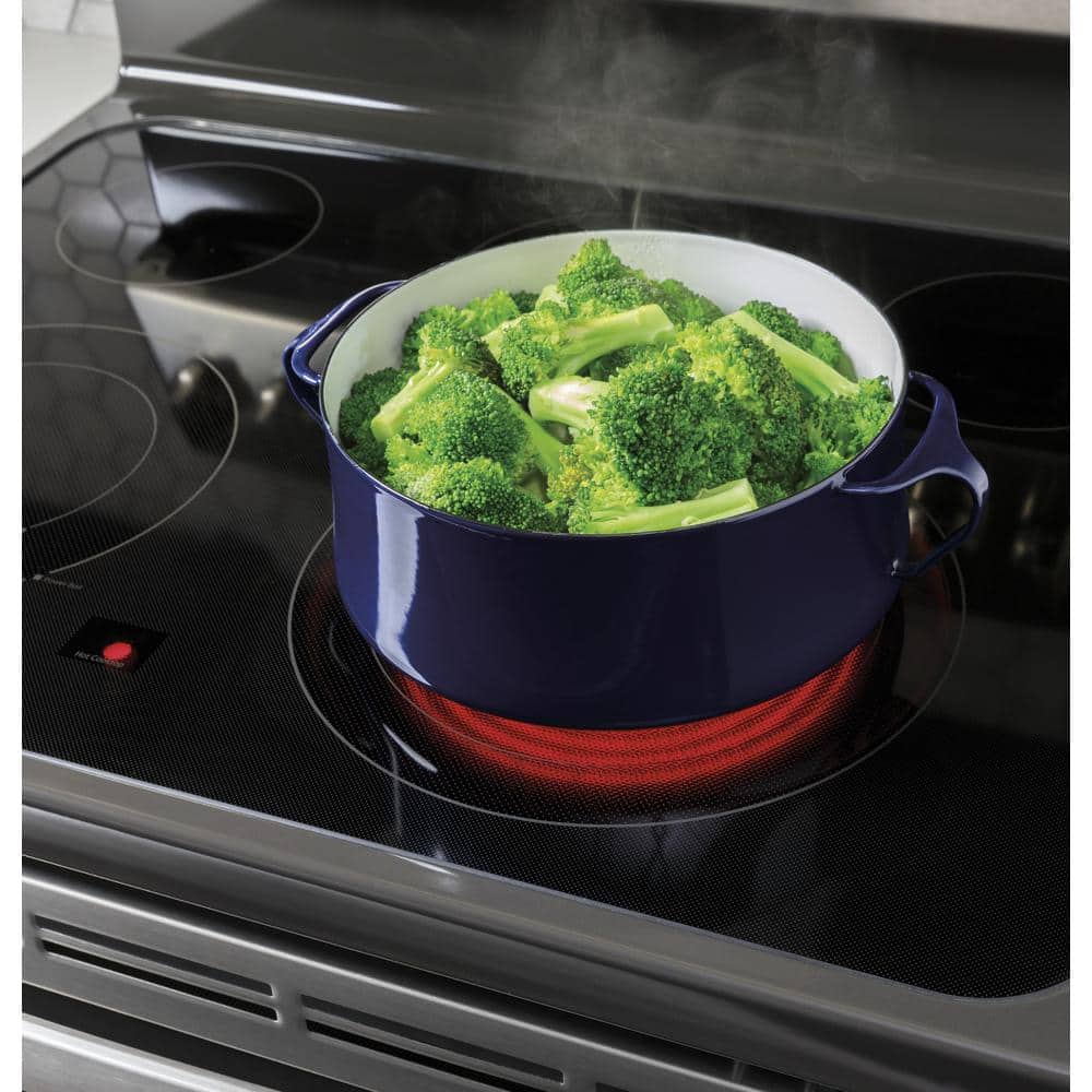 Model #JBS86SPSS GE 30-Inches Glass Top 5 burners 4.4-Cu. Feet / 2.2-Cu. Feet Steam cleaning Air Fry Convection Oven Freestanding Double Oven Electric Range ( Stainless Steel ) (Copy)