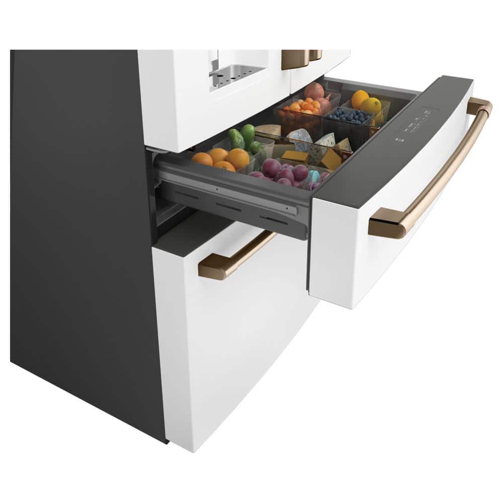 Model #CVE28DP4NW2 Cafe Standard-Depth 27.8-Cu. Feet 4 -Door Smart Compatible French Door Refrigerator with Ice Maker with water and Ice dispenser ( Matte White ) ENERGY STAR Certified
