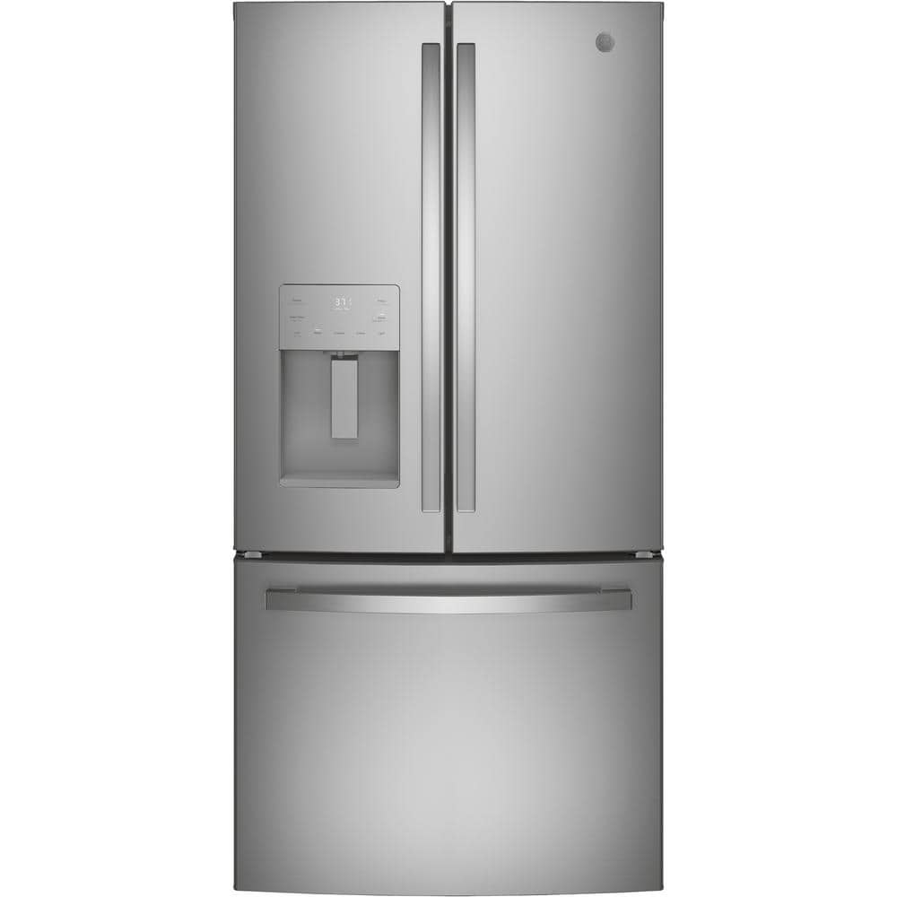 Model #GFE24JYKFS GE Standard-Depth 23.7-Cu. Feet 3 -Door French Door Refrigerator with Ice Maker with water and Ice dispenser ( Stainless Steel ) ENERGY STAR Certified
