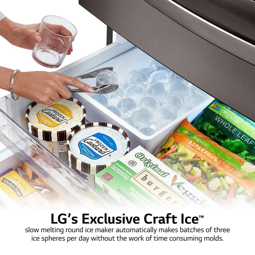 LRMVC2306D LG Counter-Depth Craft Ice 22.5-Cu. Feet 4 -Door Smart Compatible French Door Refrigerator with Dual Ice Maker with water and Ice dispenser and Door within Door ( PrintProof Black Stainless Steel ) ENERGY STAR Certified