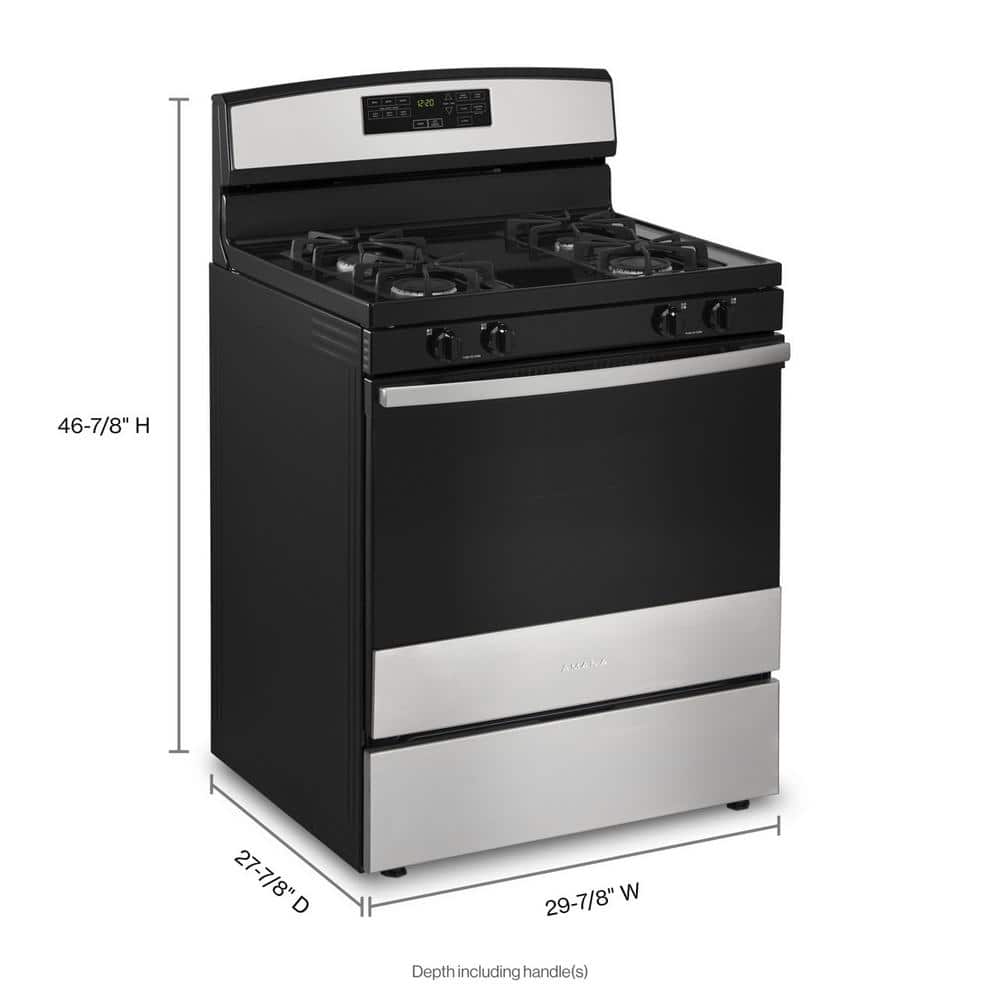 Model #AGR6603SMS Amana 30-in 4 Burners 5-cu ft Self-cleaning Freestanding Gas Range (Stainless Steel)
