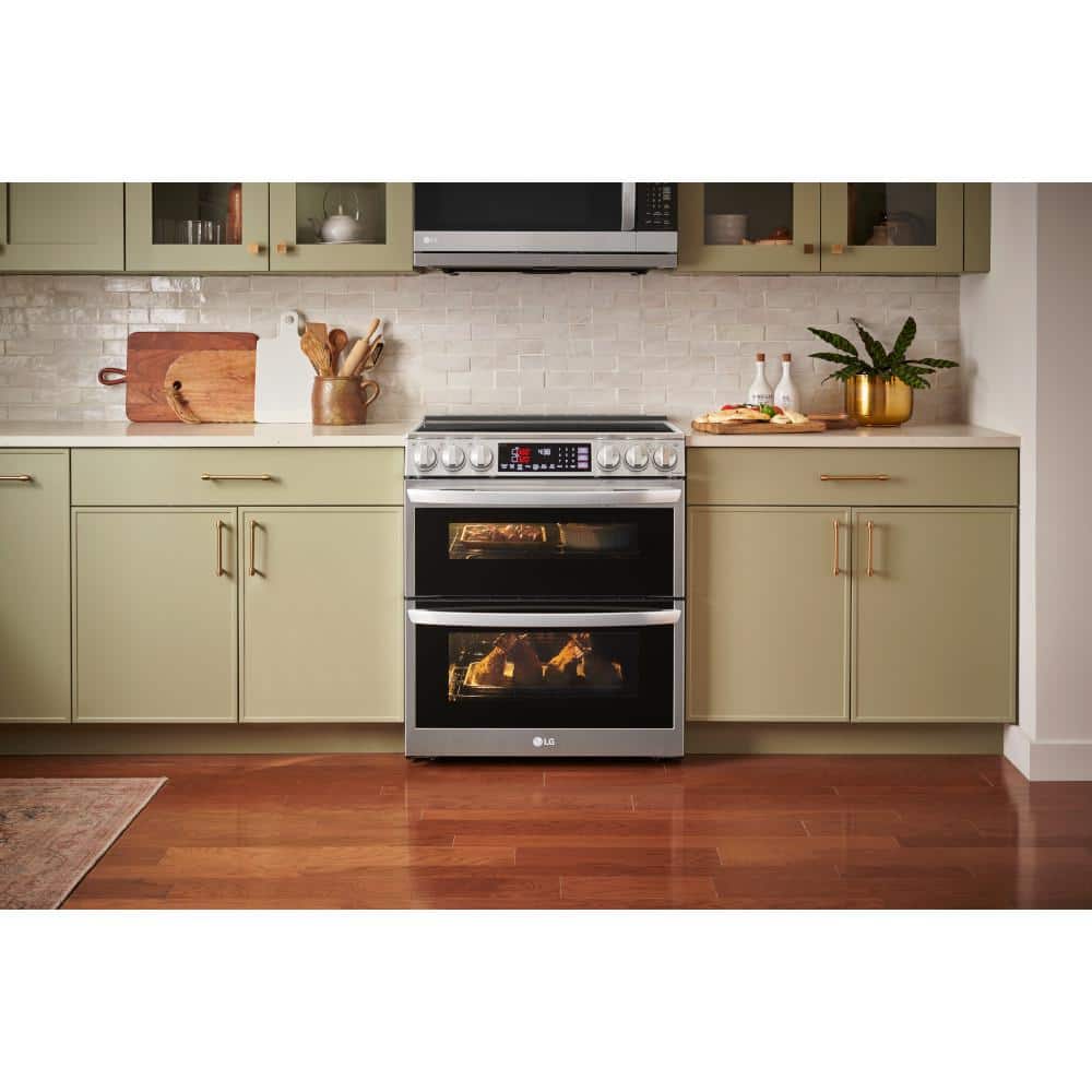 LTEL7337F LG 7.3 cu. ft. Smart Double Oven Slide-In Electric Range with ProBake and InstaView in PrintProof Stainless Steel