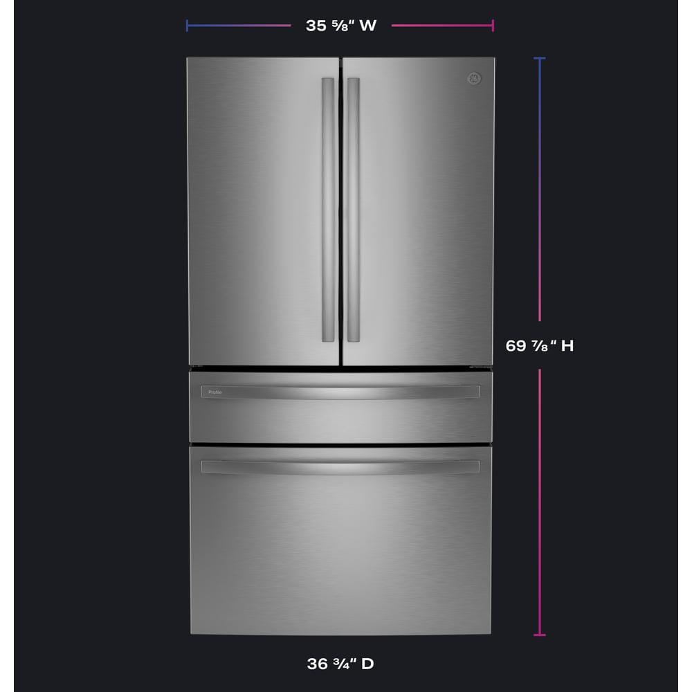 Model #PGE29BYTFS GE Profile Standard-Depth 28.7-Cu. Feet 4 -Door Smart Compatible French Door Refrigerator with Ice Maker with water dispenser ( Fingerprint-resistant Stainless Steel ) ENERGY STAR Certified