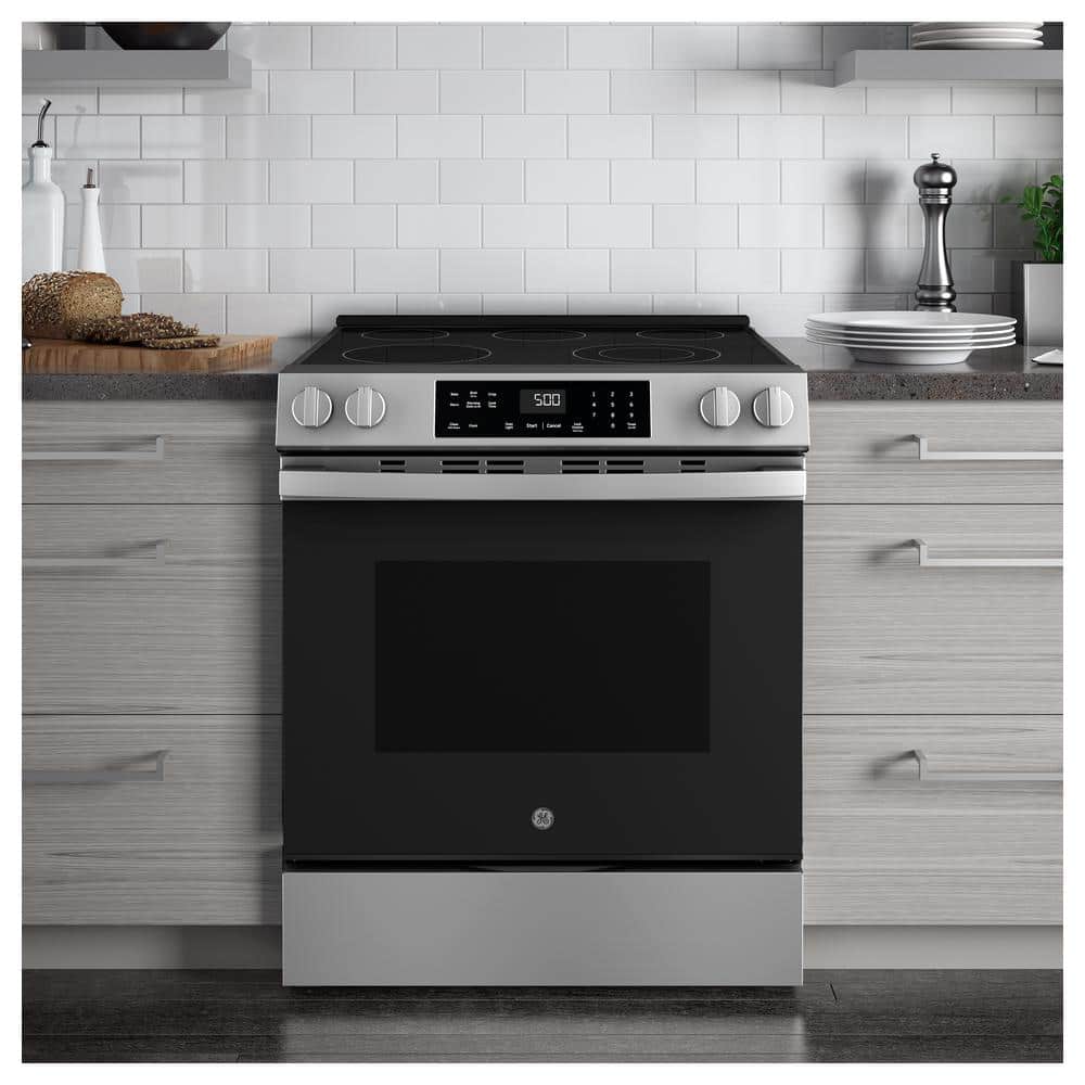 Model #GRS500PVSS GE Crisp Mode 30-Inches Glass Top 5 burners 5.3-Cu. Feet Slide-In Electric Range ( Stainless Steel )