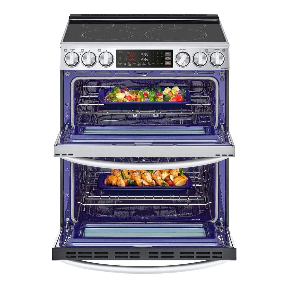 LTEL7337F LG 7.3 cu. ft. Smart Double Oven Slide-In Electric Range with ProBake and InstaView in PrintProof Stainless Steel