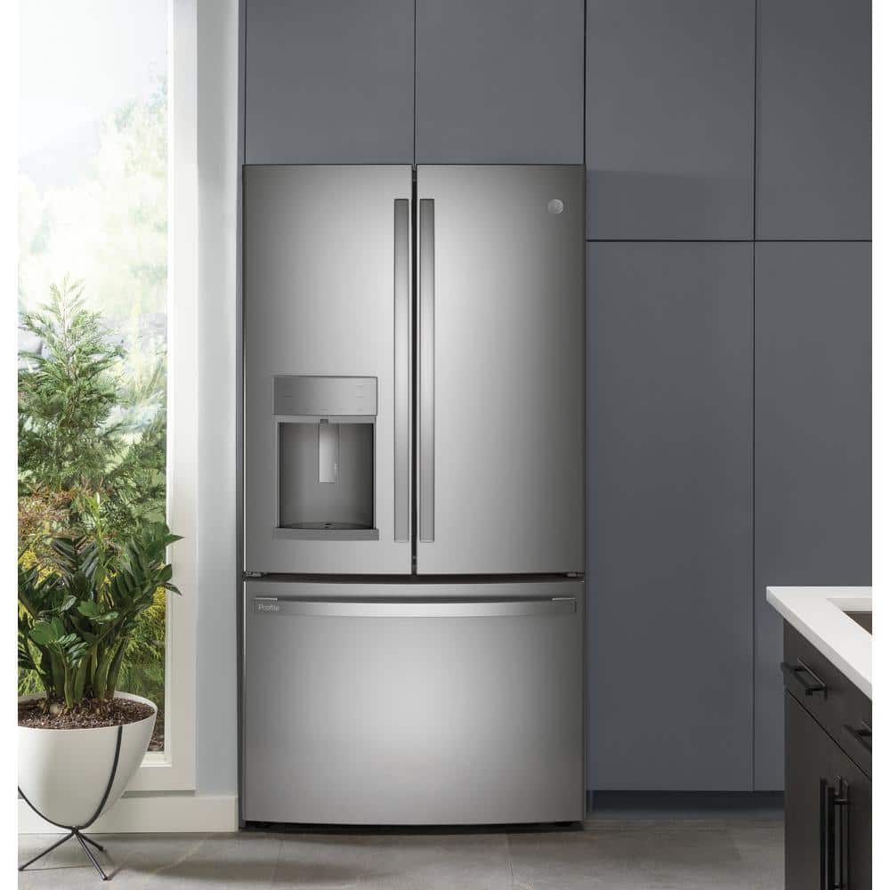 Model #PFE28KYNFS GE Profile Standard-Depth 27.8-Cu. Feet 3 -Door French Door Refrigerator with Ice Maker with water and Ice dispenser ( Fingerprint-resistant Stainless Steel ) ENERGY STAR Certified