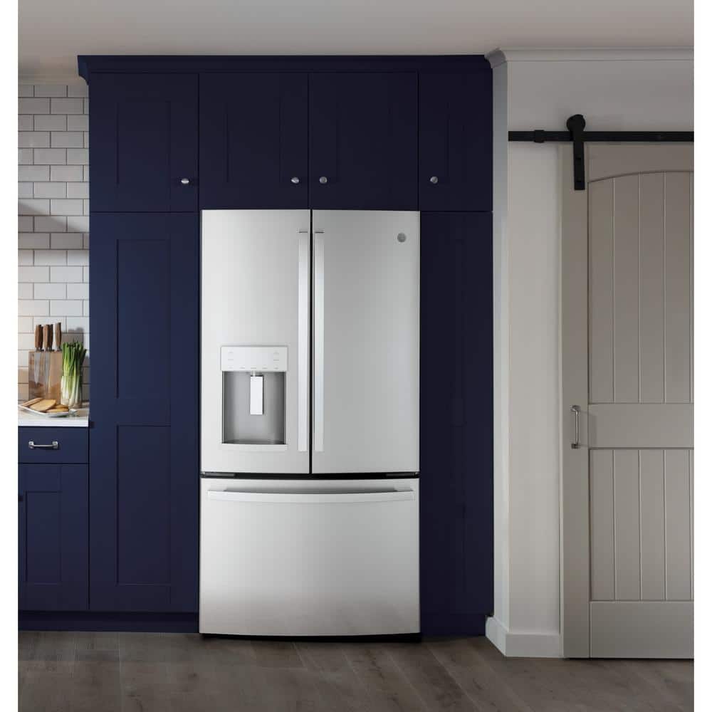 Model #GYE22GYNFS GE Counter-Depth 22.2-Cu. Feet 3 -Door French Door Refrigerator with Ice Maker with water and Ice dispenser ( Fingerprint-resistant Stainless Steel ) ENERGY STAR Certified