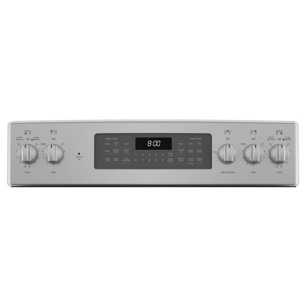 Model #JBS86SPSS GE 30-Inches Glass Top 5 burners 4.4-Cu. Feet / 2.2-Cu. Feet Steam cleaning Air Fry Convection Oven Freestanding Double Oven Electric Range ( Stainless Steel ) (Copy)