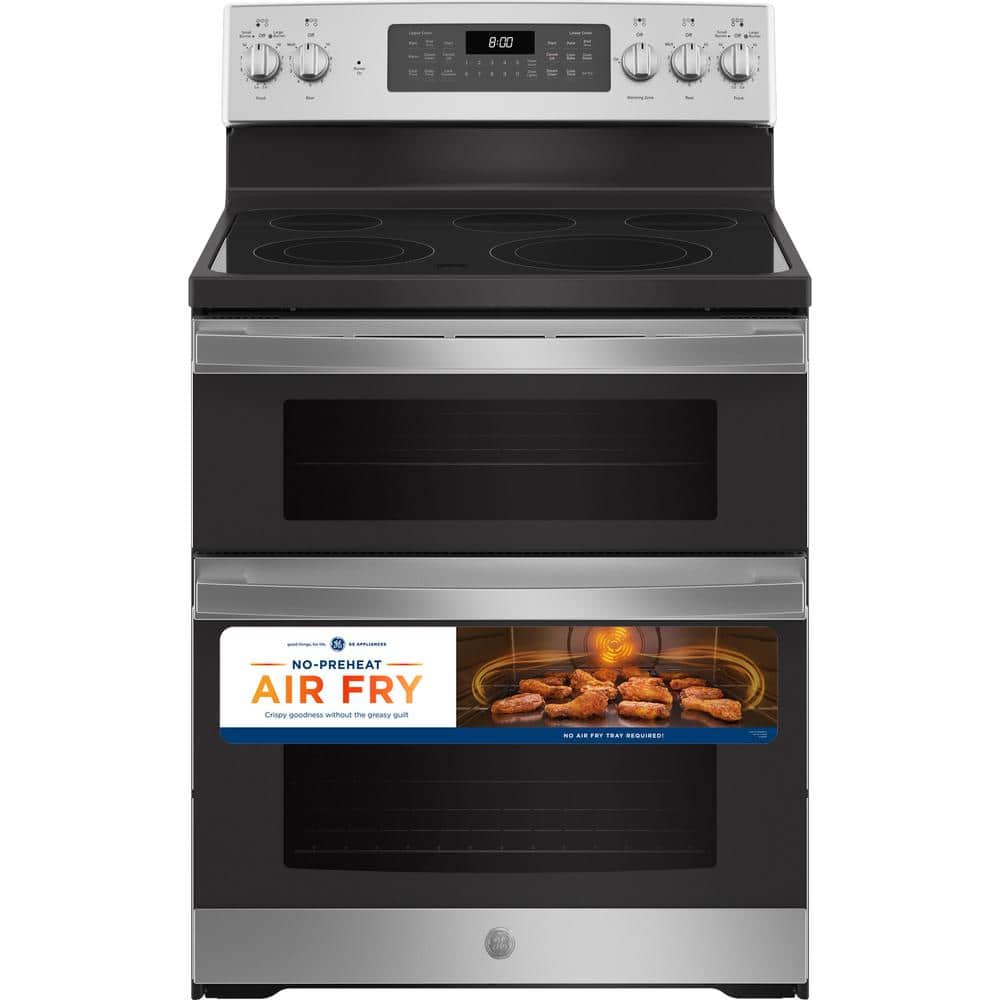 Model #JBS86SPSS GE 30-Inches Glass Top 5 burners 4.4-Cu. Feet / 2.2-Cu. Feet Steam cleaning Air Fry Convection Oven Freestanding Double Oven Electric Range ( Stainless Steel ) (Copy)