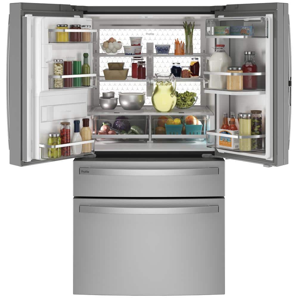 Model #PVD28BYNFS GE Profile Standard-Depth 27.9-Cu. Feet 3 -Door Smart Compatible French Door Refrigerator with Ice Maker with water and Ice dispenser and Door within Door ( Fingerprint-resistant Stainless Steel ) ENERGY STAR Certified