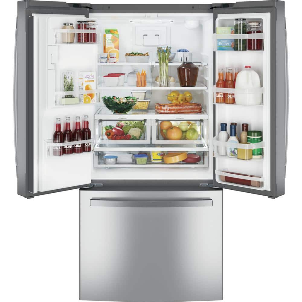 Model #GFE24JYKFS GE Standard-Depth 23.7-Cu. Feet 3 -Door French Door Refrigerator with Ice Maker with water and Ice dispenser ( Stainless Steel ) ENERGY STAR Certified
