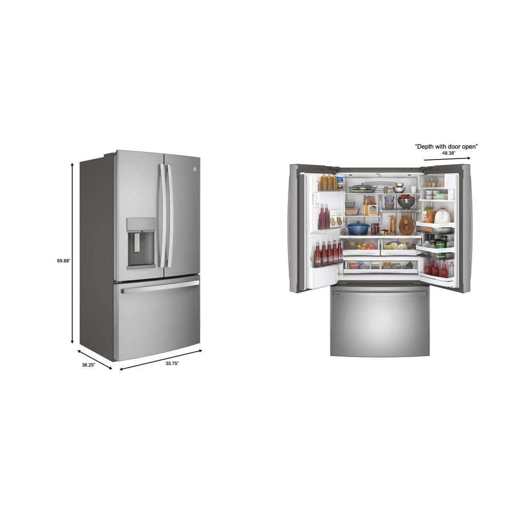 Model #PFE28KYNFS GE Profile Standard-Depth 27.8-Cu. Feet 3 -Door French Door Refrigerator with Ice Maker with water and Ice dispenser ( Fingerprint-resistant Stainless Steel ) ENERGY STAR Certified