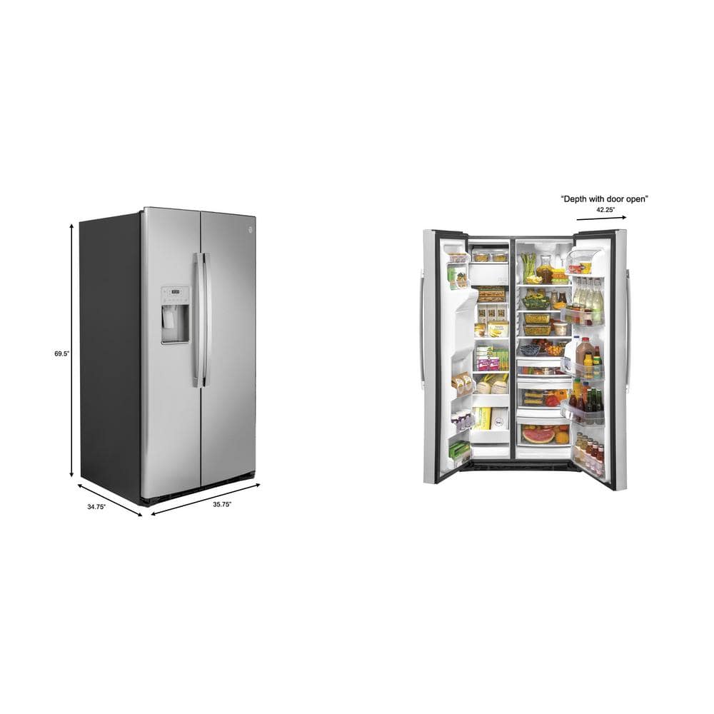 Model #GSS25IYNFS GE 25.1-cu ft Side-by-Side Refrigerator with Ice Maker, Water and Ice Dispenser (Stainless Steel)