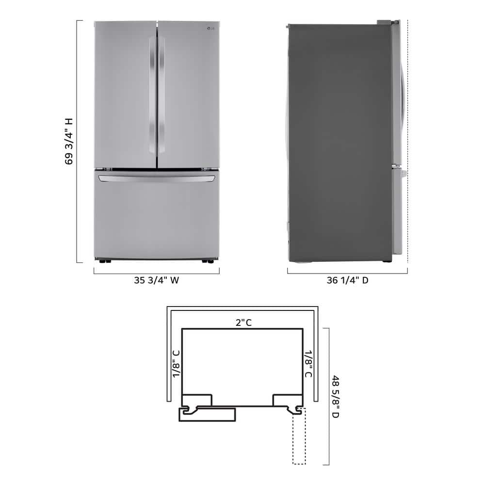 Model LRFCS29D6S LG Standard-Depth Cooling Door+ 28.7-Cu. Feet 3 -Door French Door Refrigerator with Ice Maker ( Stainless Steel ) ENERGY STAR Certified
