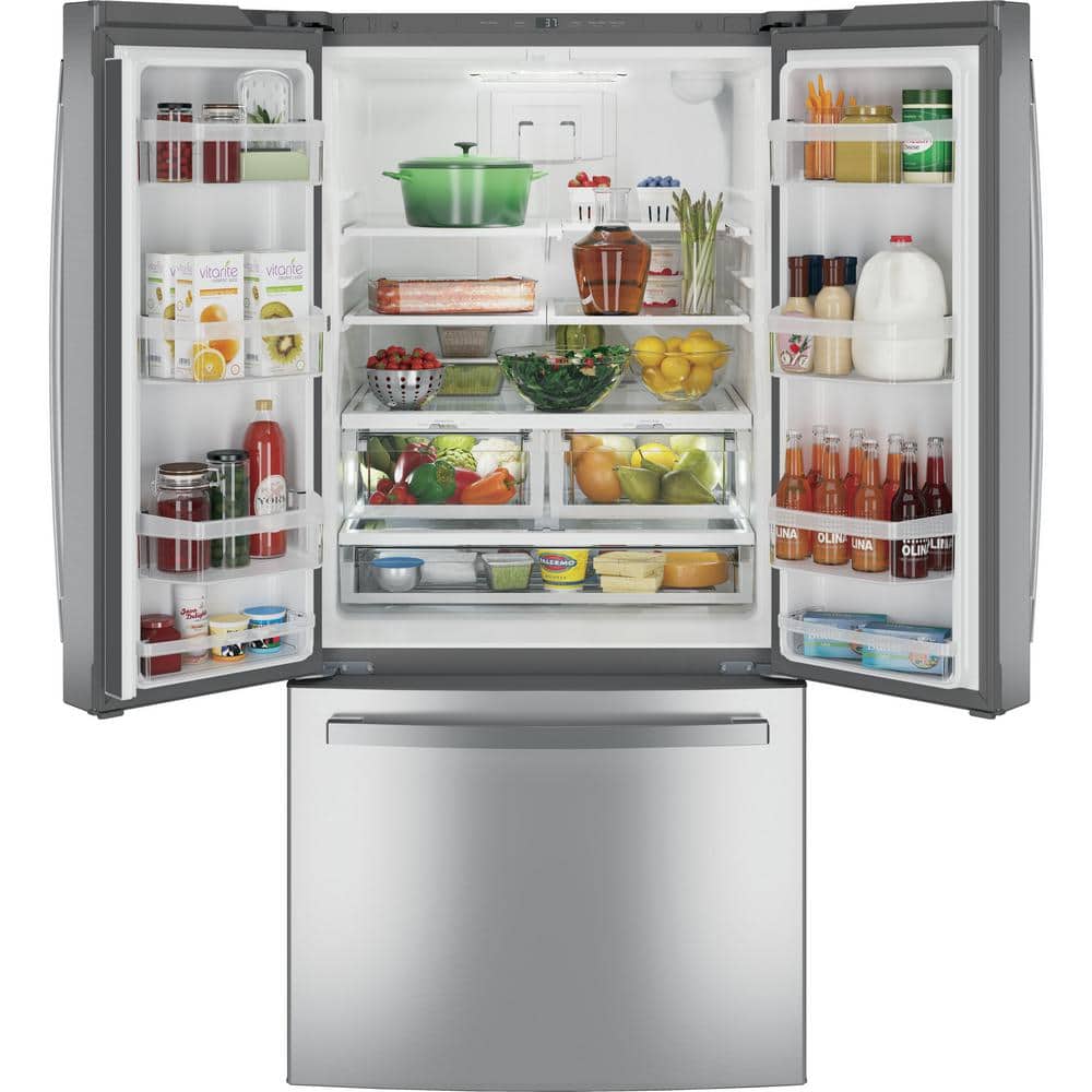 GNE25JYKFSGE Standard-Depth 24.8-Cu. Feet 3 -Door French Door Refrigerator with Ice Maker with water dispenser ( Stainless Steel ) ENERGY STAR Certified