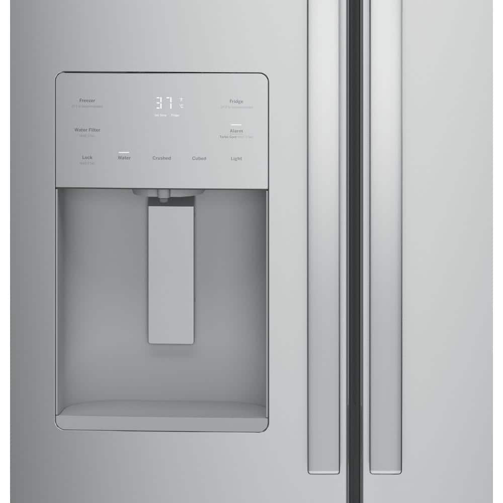 Model #GFE24JYKFS GE Standard-Depth 23.7-Cu. Feet 3 -Door French Door Refrigerator with Ice Maker with water and Ice dispenser ( Stainless Steel ) ENERGY STAR Certified