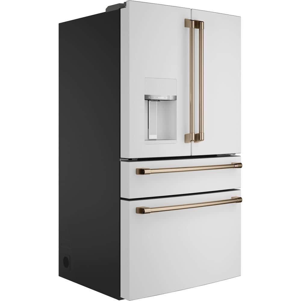 Model #CVE28DP4NW2 Cafe Standard-Depth 27.8-Cu. Feet 4 -Door Smart Compatible French Door Refrigerator with Ice Maker with water and Ice dispenser ( Matte White ) ENERGY STAR Certified