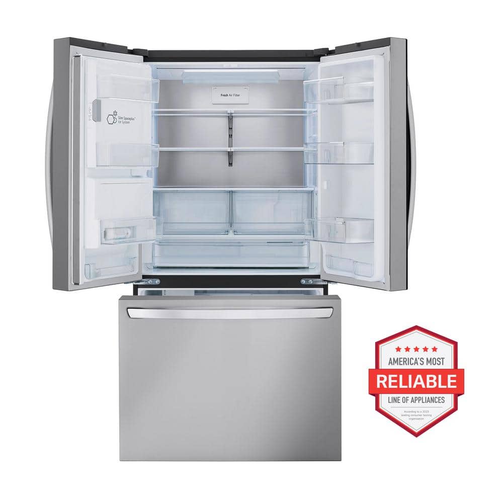 Model #LRFXC2606S LG Counter-Depth MAX 25.5-Cu. Feet 3 -Door Smart Compatible French Door Refrigerator with Dual Ice Maker with water and Ice dispenser ( PrintProof Stainless Steel ) ENERGY STAR Certified