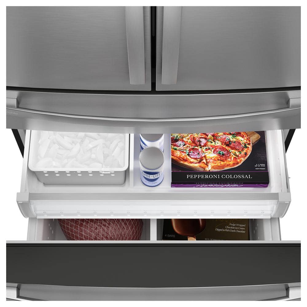 Model #PGE29BYTFS GE Profile Standard-Depth 28.7-Cu. Feet 4 -Door Smart Compatible French Door Refrigerator with Ice Maker with water dispenser ( Fingerprint-resistant Stainless Steel ) ENERGY STAR Certified