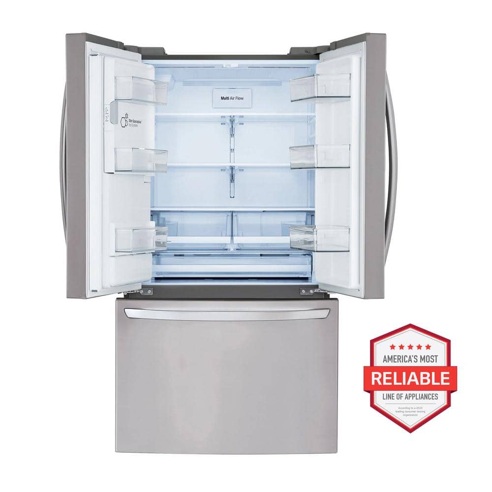 Model #LRFS28XBS LG 28 cu. ft. 3 Door French Door Refrigerator with Ice and Water with Single Ice in Stainless Standard Depth