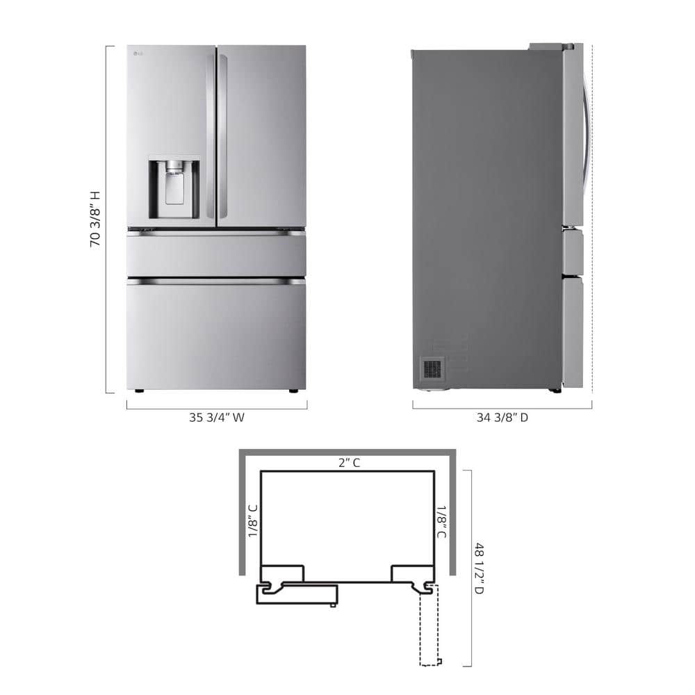 LF29H8330S LG 29 cu. ft. SMART Standard Depth MAX French Door Refrigerator with Full Convert Drawer in PrintProof Stainless Steel