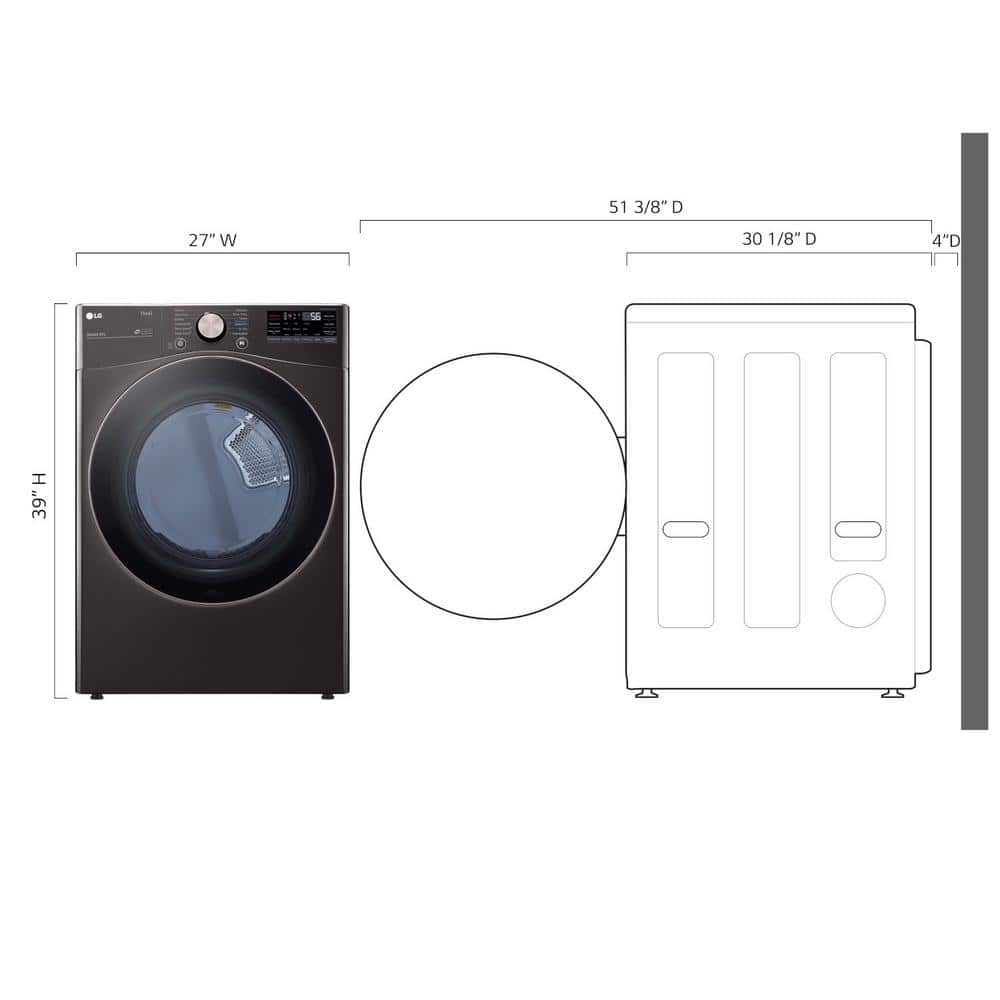 LG 7.4 Cu. Ft. Vented SMART Stackable Electric Dryer in Black Steel with TurboSteam and Sensor Dry Technology , DLEX4000B