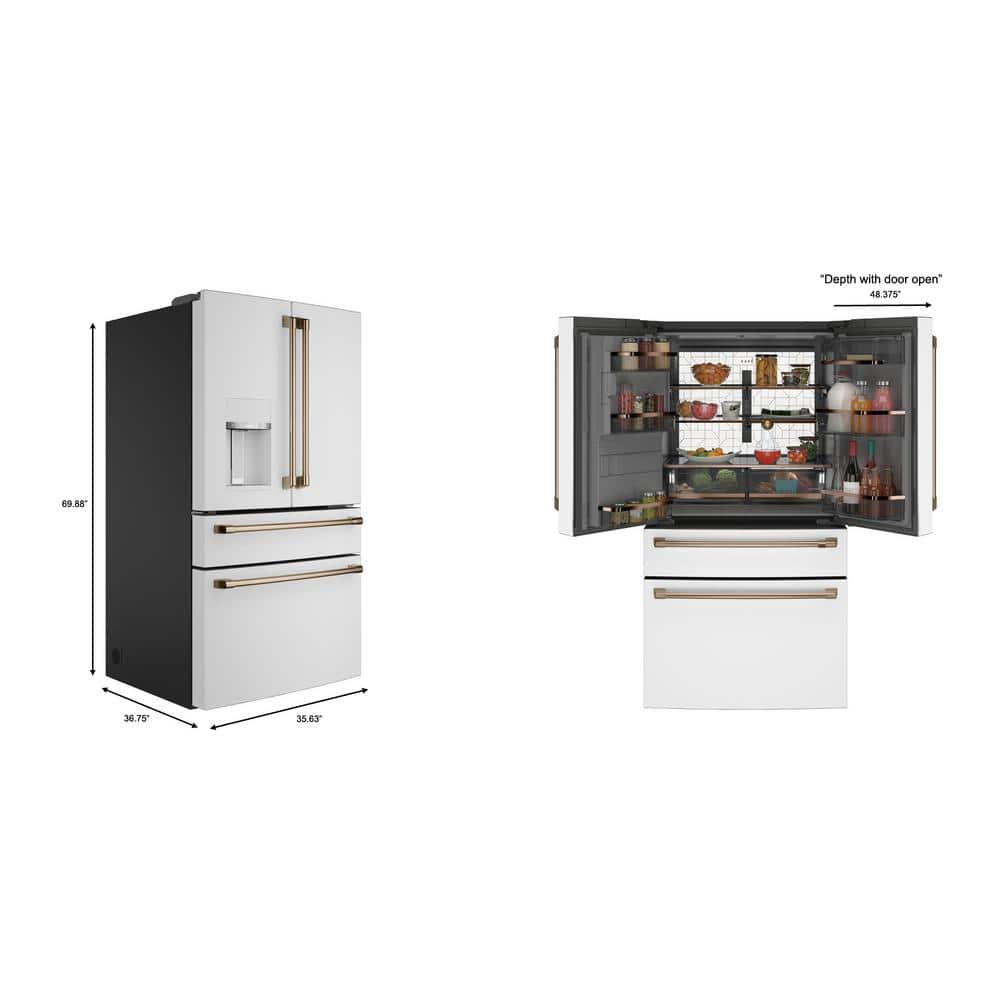 Model #CVE28DP4NW2 Cafe Standard-Depth 27.8-Cu. Feet 4 -Door Smart Compatible French Door Refrigerator with Ice Maker with water and Ice dispenser ( Matte White ) ENERGY STAR Certified