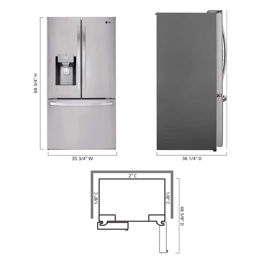 Model #LRFS28XBS LG 28 cu. ft. 3 Door French Door Refrigerator with Ice and Water with Single Ice in Stainless Standard Depth