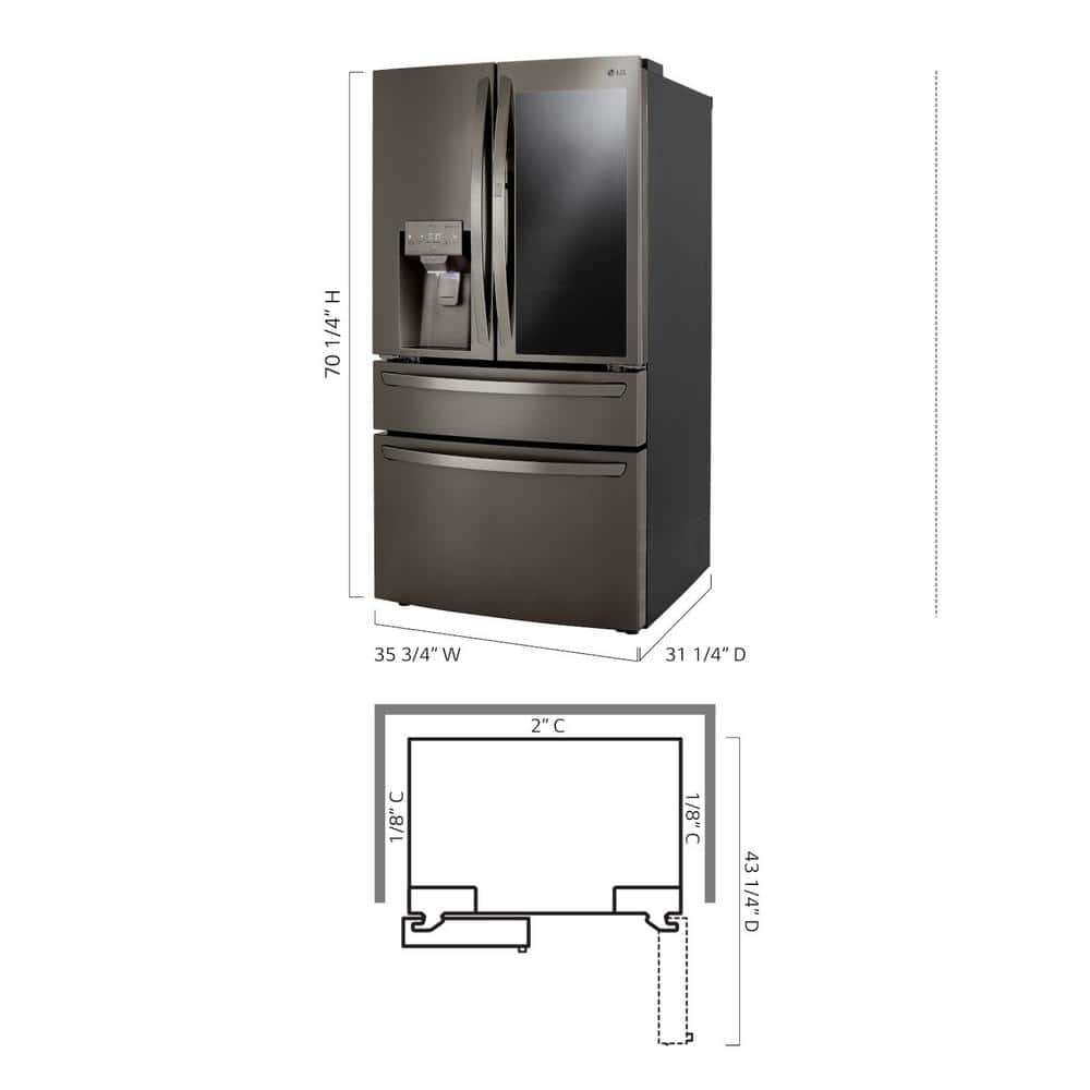 LRMVC2306D LG Counter-Depth Craft Ice 22.5-Cu. Feet 4 -Door Smart Compatible French Door Refrigerator with Dual Ice Maker with water and Ice dispenser and Door within Door ( PrintProof Black Stainless Steel ) ENERGY STAR Certified