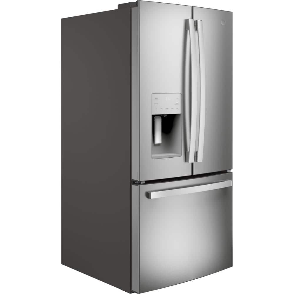 Model #GFE24JYKFS GE Standard-Depth 23.7-Cu. Feet 3 -Door French Door Refrigerator with Ice Maker with water and Ice dispenser ( Stainless Steel ) ENERGY STAR Certified
