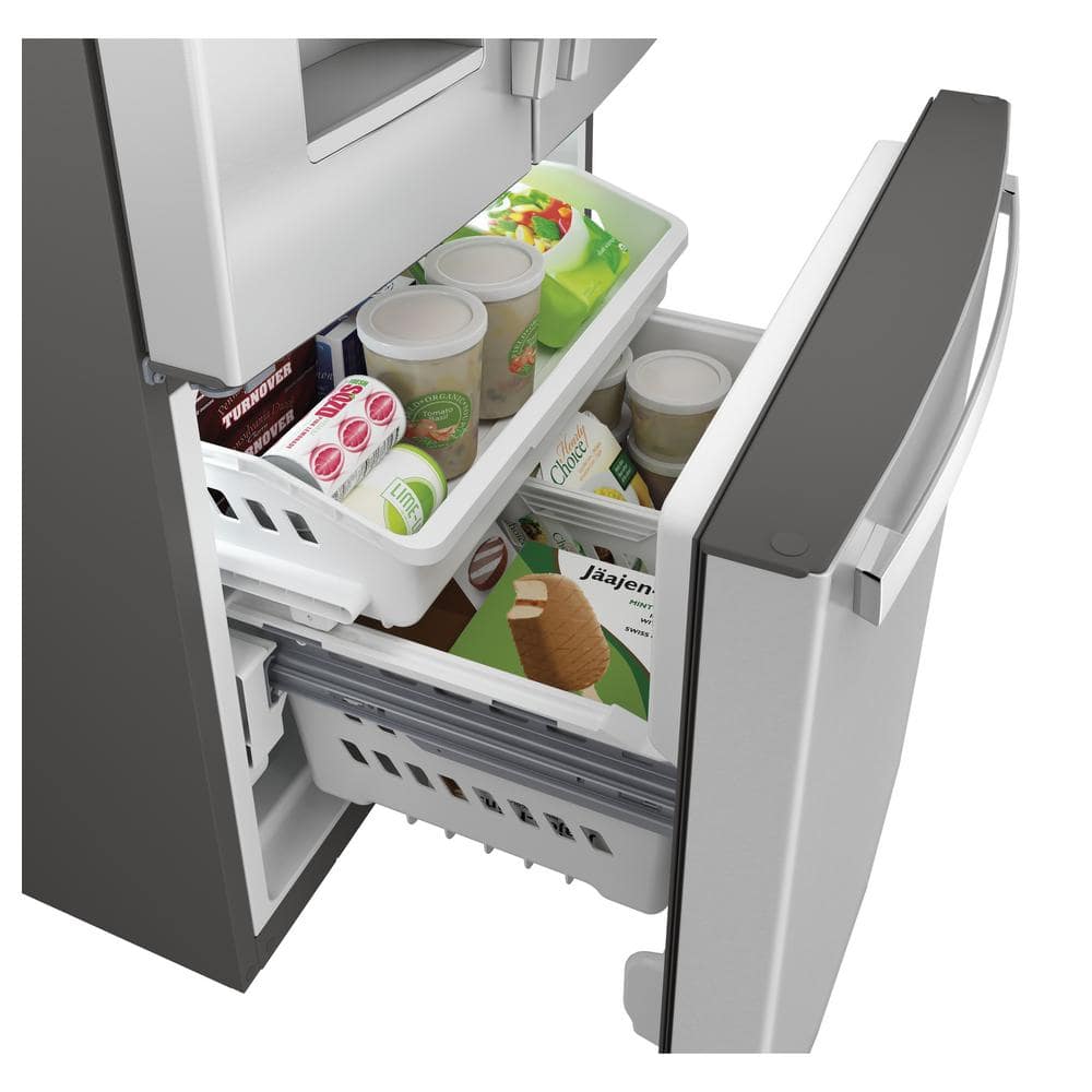 Model #GFE24JYKFS GE Standard-Depth 23.7-Cu. Feet 3 -Door French Door Refrigerator with Ice Maker with water and Ice dispenser ( Stainless Steel ) ENERGY STAR Certified