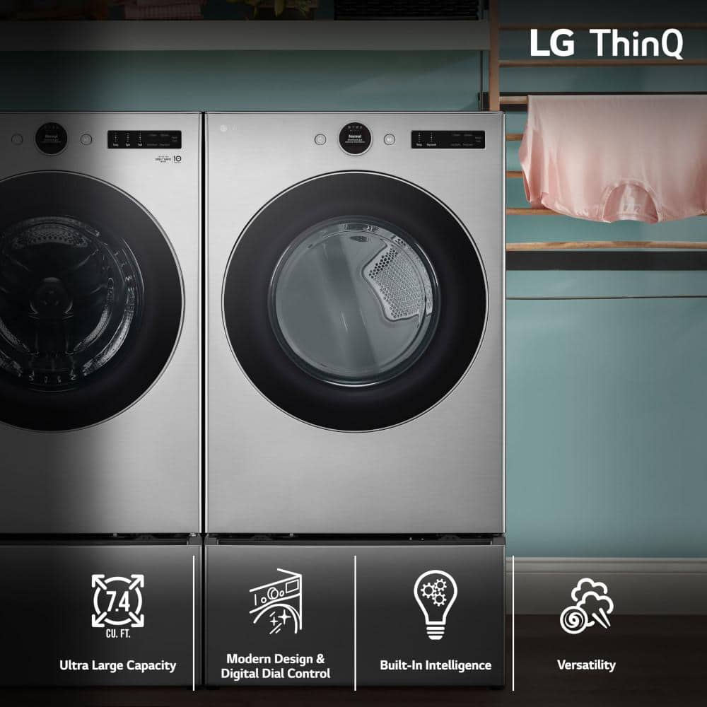 LG 7.4 cu. ft. Vented Stackable SMART Electric Dryer in Graphite Steel with TurboSteam and AI Sensor Dry Technology,  DLEX5500V
