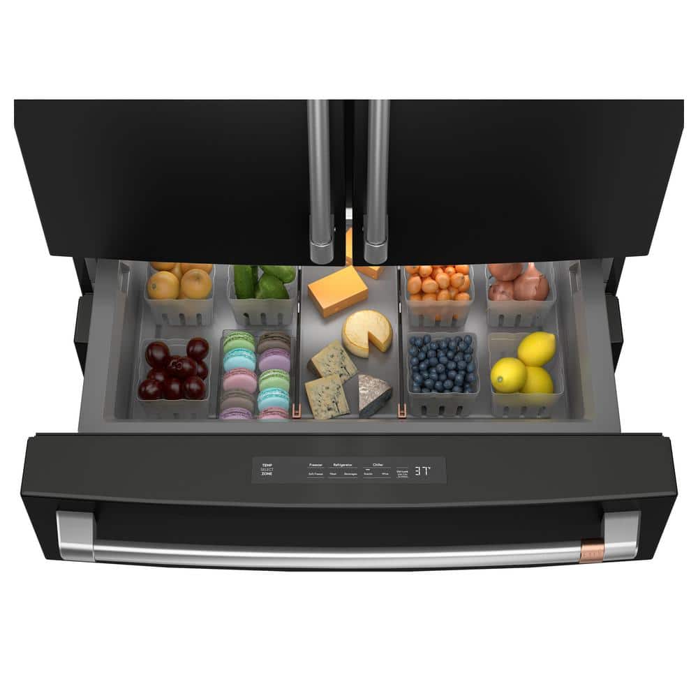 CGE29DP3TD1 Cafe Standard-Depth 28.7-Cu. Feet 4 -Door Smart Compatible French Door Refrigerator with Ice Maker with water dispenser ( Matte Black ) ENERGY STAR Certified