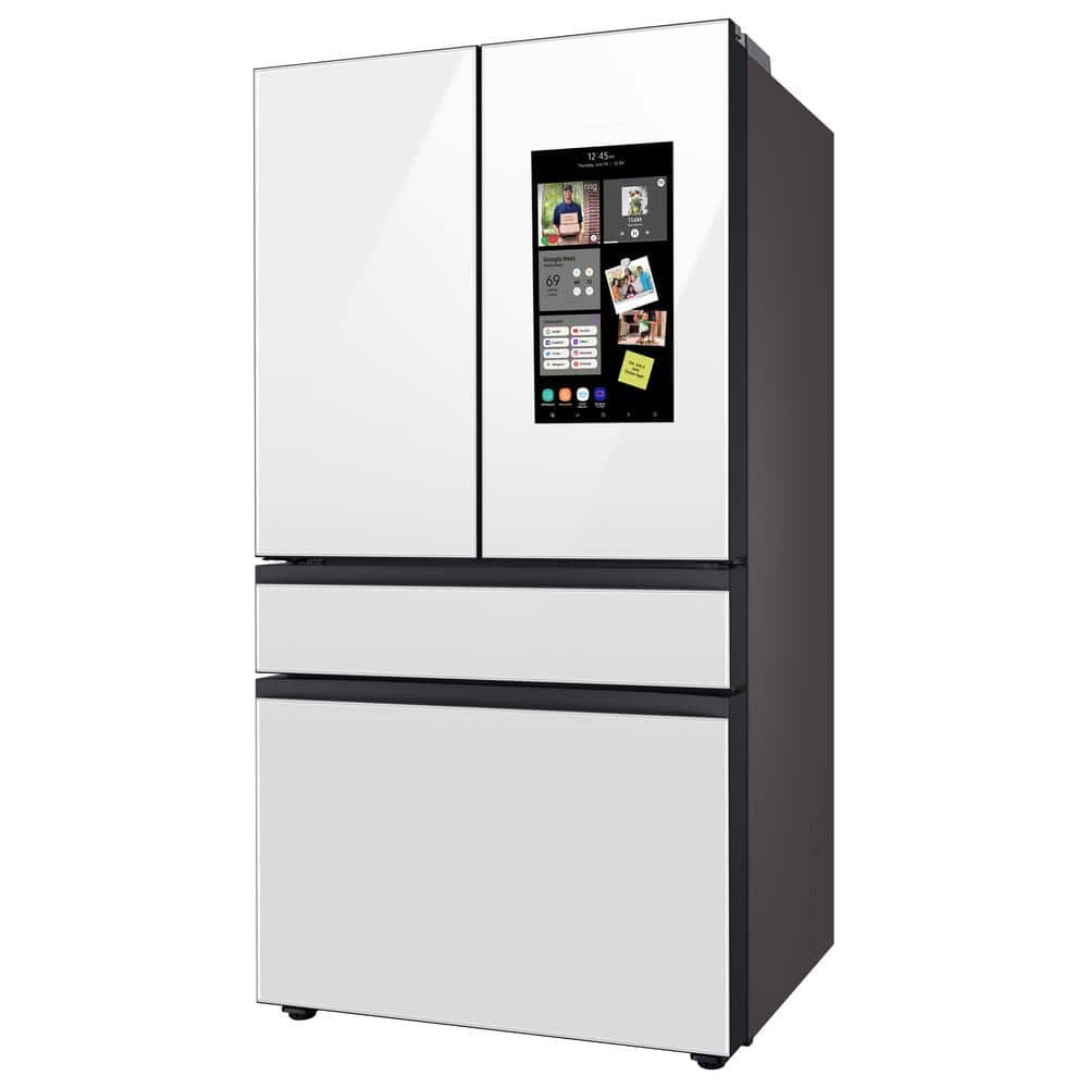 Model #RF29BB890012 Samsung Bespoke Standard-Depth Family Hub 28.6-Cu. Feet 4 -Door Smart Compatible French Door Refrigerator with Dual Ice Maker with water dispenser and Door within Door ( White Glass ) ENERGY STAR Certified