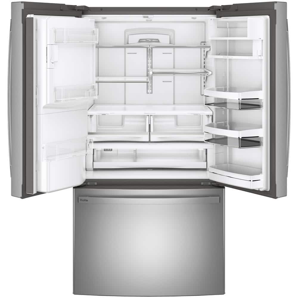 Model #PFE28KYNFS GE Profile Standard-Depth 27.8-Cu. Feet 3 -Door French Door Refrigerator with Ice Maker with water and Ice dispenser ( Fingerprint-resistant Stainless Steel ) ENERGY STAR Certified