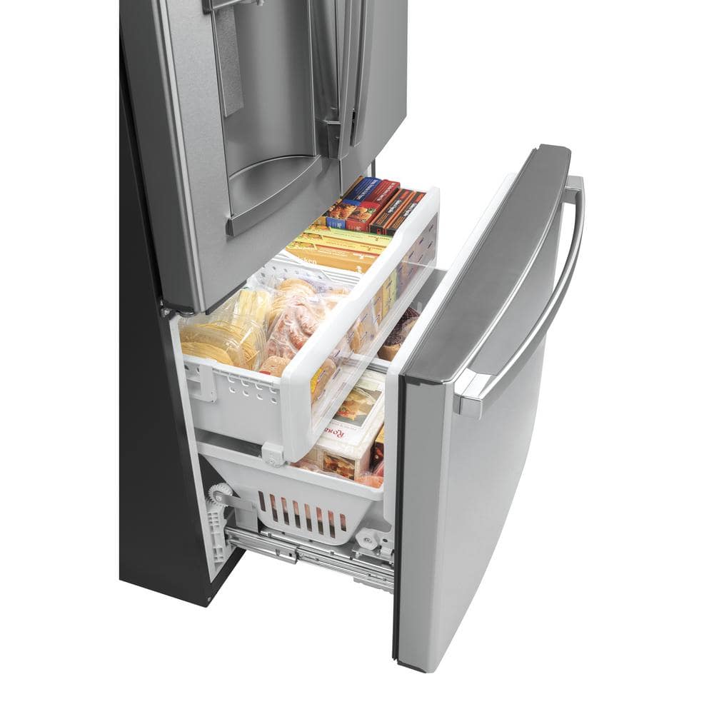 Model #GYE22GYNFS GE Counter-Depth 22.2-Cu. Feet 3 -Door French Door Refrigerator with Ice Maker with water and Ice dispenser ( Fingerprint-resistant Stainless Steel ) ENERGY STAR Certified