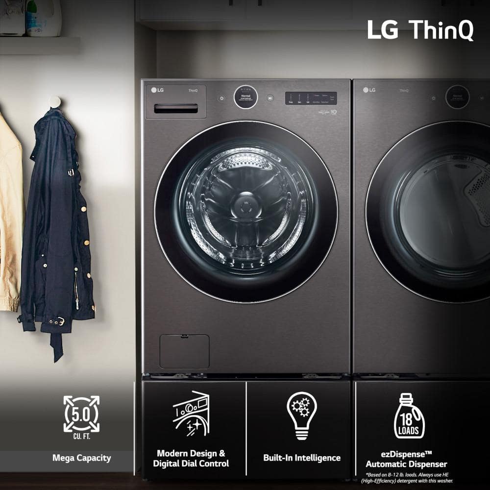 Model #WM6700HBA LG 5.0-Cu. Feet Stackable Steam Cycle Smart Front-Load Washer ( Black Steel ) ENERGY STAR