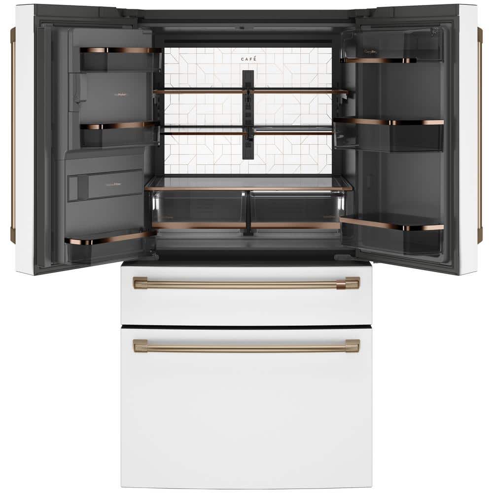 Model #CVE28DP4NW2 Cafe Standard-Depth 27.8-Cu. Feet 4 -Door Smart Compatible French Door Refrigerator with Ice Maker with water and Ice dispenser ( Matte White ) ENERGY STAR Certified