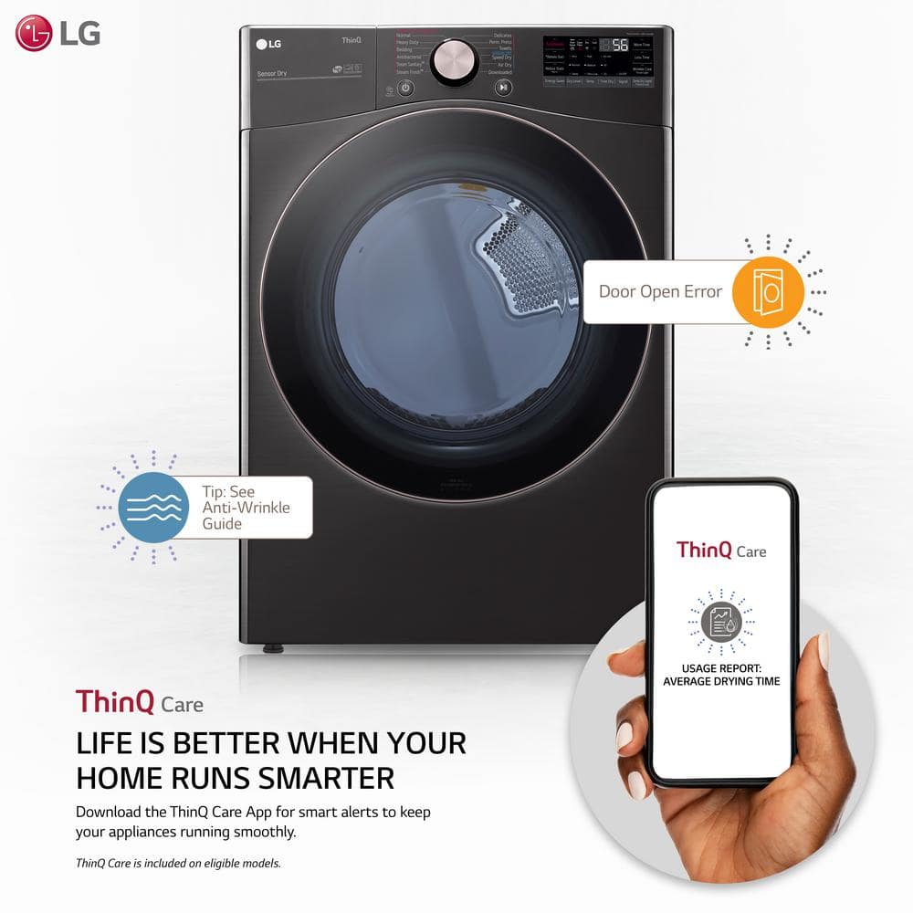 LG 7.4 Cu. Ft. Vented SMART Stackable Electric Dryer in Black Steel with TurboSteam and Sensor Dry Technology , DLEX4000B