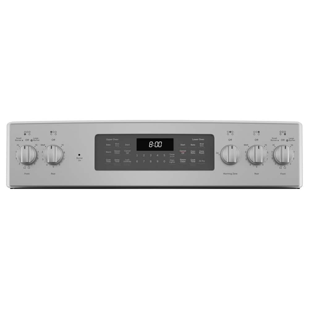 Model #JBS86SPSS GE 30-Inches Glass Top 5 burners 4.4-Cu. Feet / 2.2-Cu. Feet Steam cleaning Air Fry Convection Oven Freestanding Double Oven Electric Range ( Stainless Steel ) (Copy)