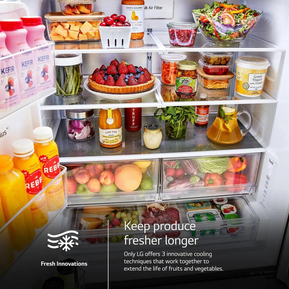 Model #LRFXC2606S LG Counter-Depth MAX 25.5-Cu. Feet 3 -Door Smart Compatible French Door Refrigerator with Dual Ice Maker with water and Ice dispenser ( PrintProof Stainless Steel ) ENERGY STAR Certified