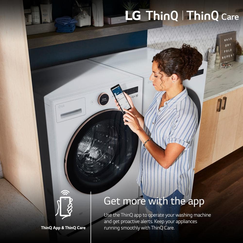 5.0 cu. ft. Stackable Smart Front Load Washer in White with AI Digital Dial, Steam and TurboWash360