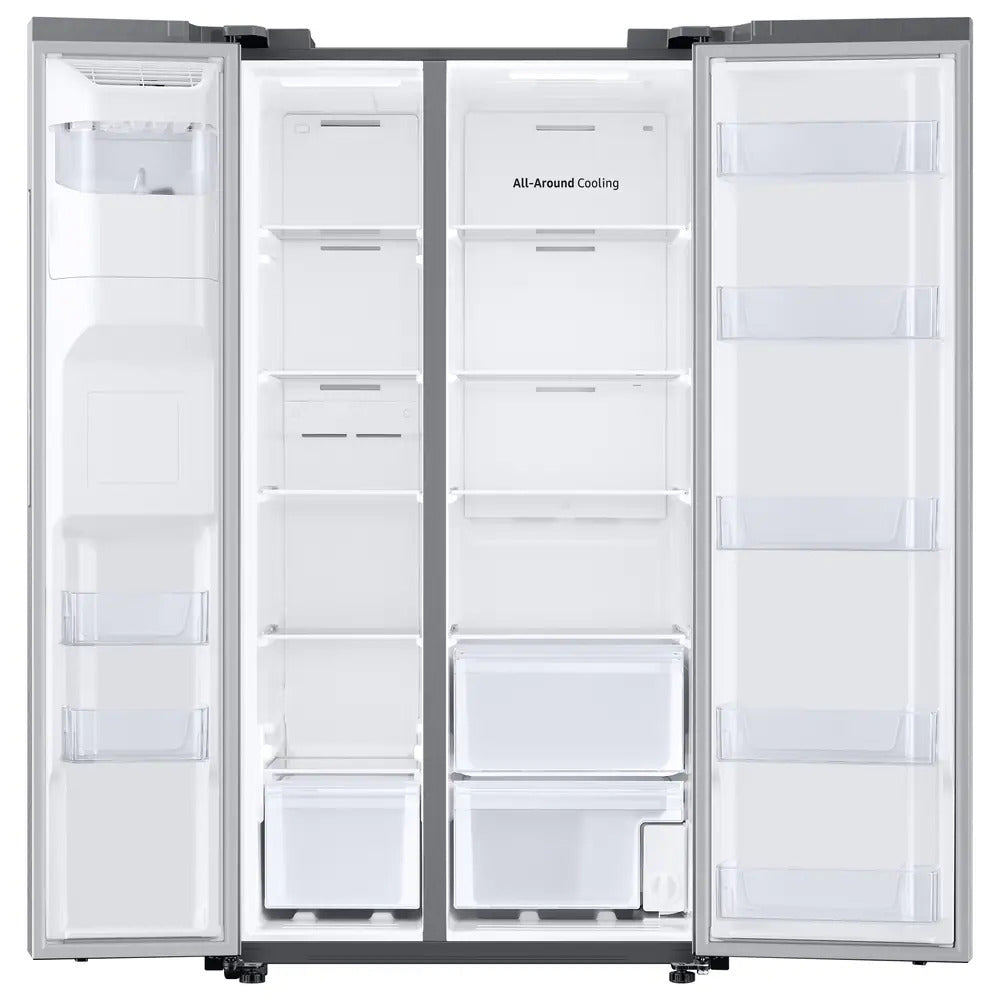Open box Samsung Side-by-Side Refrigerator and Electric Range in Stainless Steel