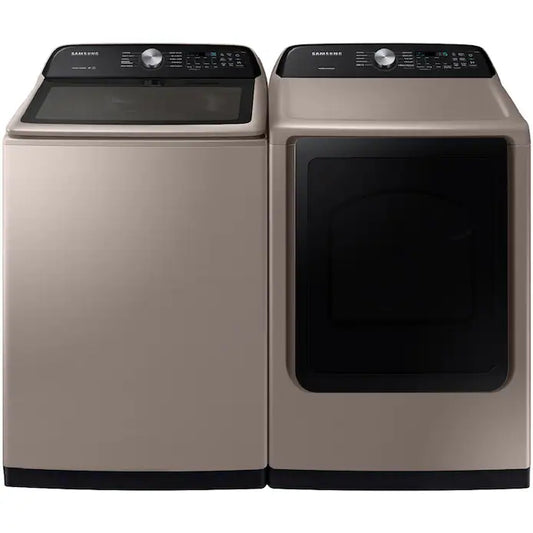 OPEN BOX Samsung EZ Access High Efficiency Energy Star Impeller Top-Load Washer & Electric Dryer in champagne